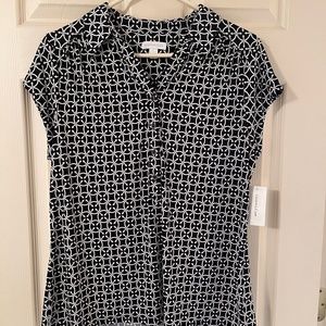 Navy Printed Cap Sleeve Blouse